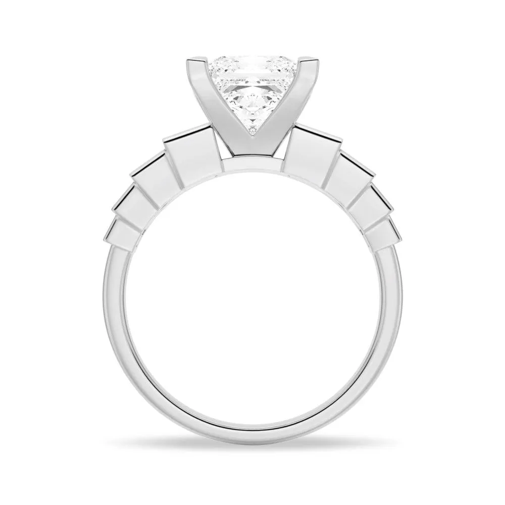 Unique Cinderella Staircase Princess Cut Moissanite Couple's Ring Set with Men's Wedding Band