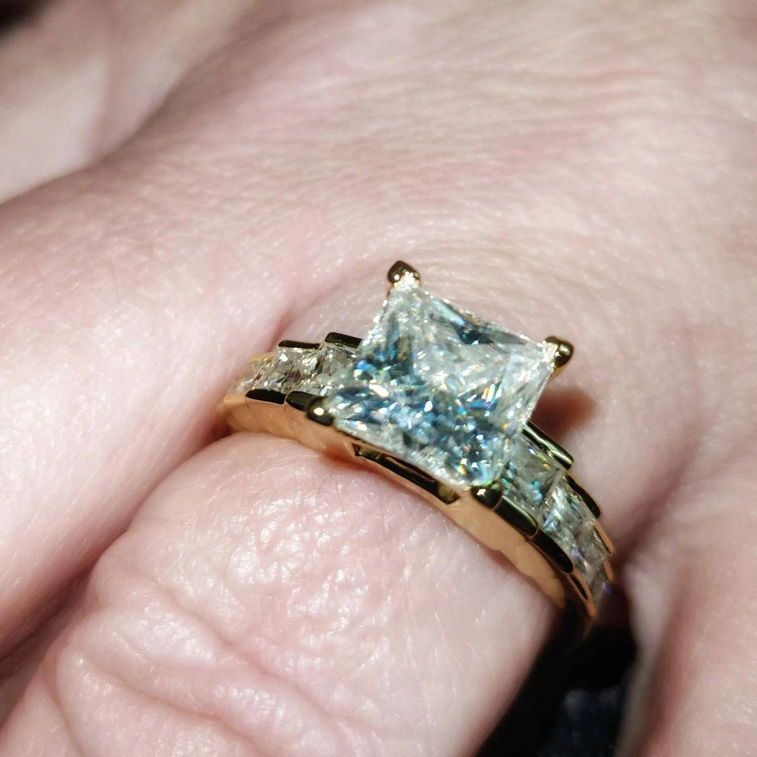 Unique Cinderella Staircase Princess Cut Moissanite Couple's Ring Set with Men's Wedding Band