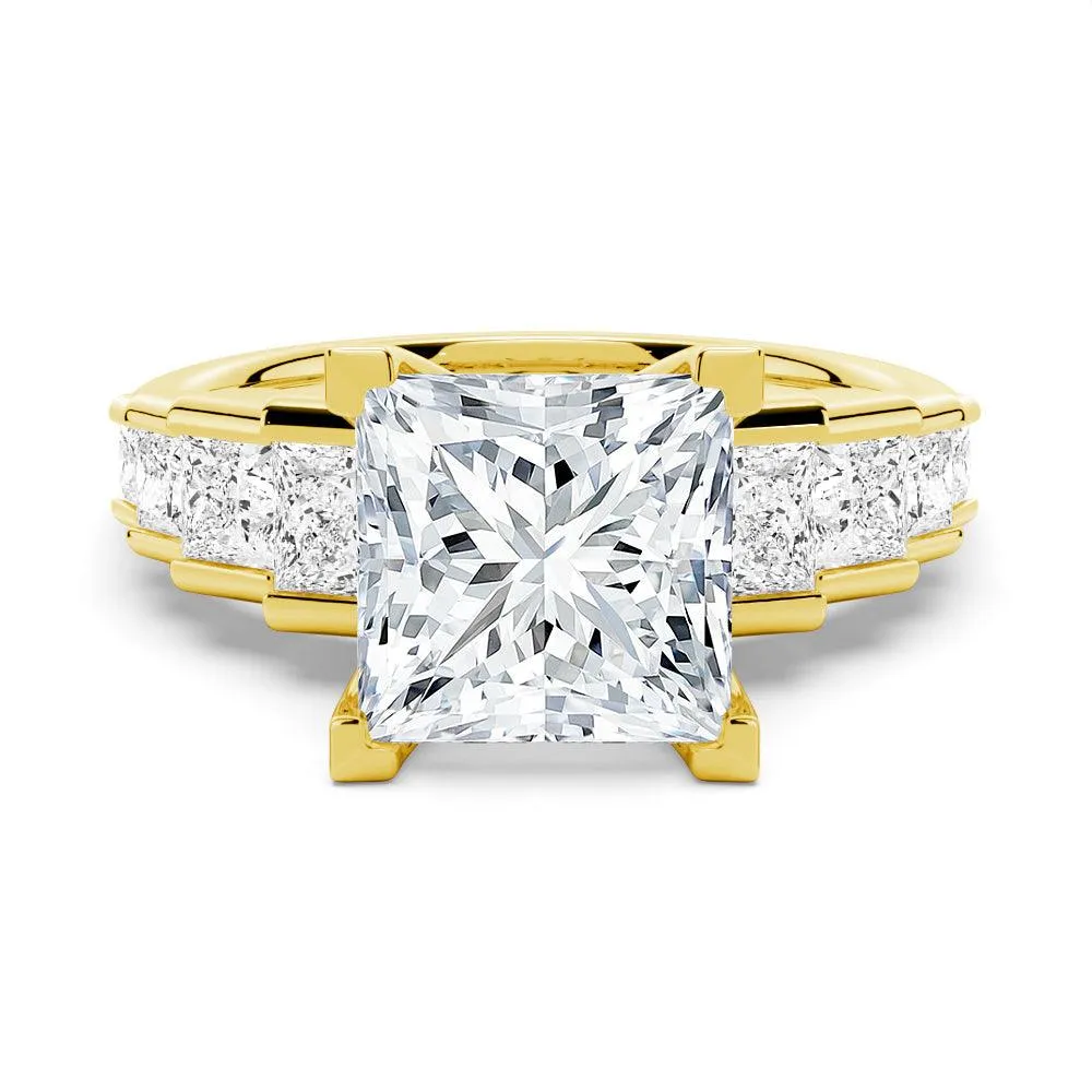 Unique Cinderella Staircase Princess Cut Moissanite Couple's Ring Set with Men's Wedding Band