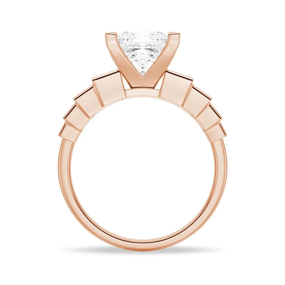 Unique Cinderella Staircase Princess Cut Moissanite Couple's Ring Set with Men's Wedding Band