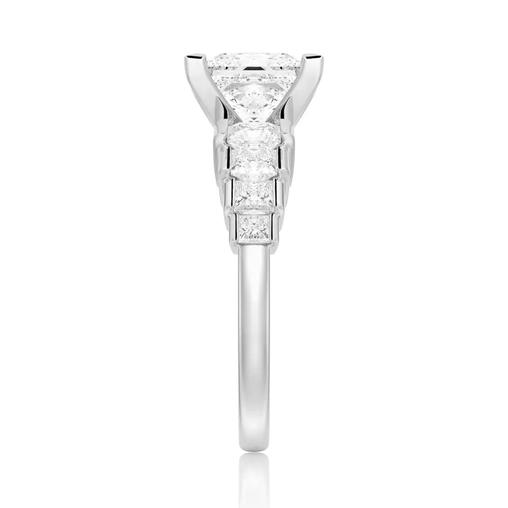 Unique Cinderella Staircase Princess Cut Moissanite Couple's Ring Set with Men's Wedding Band