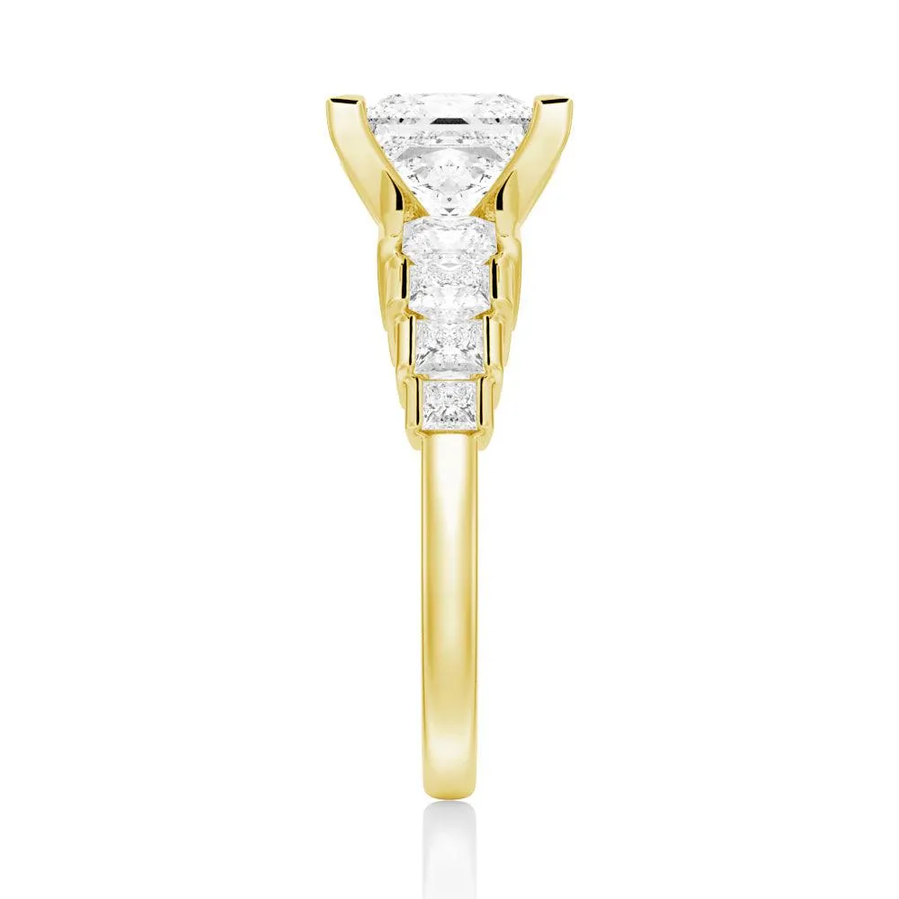 Unique Cinderella Staircase Princess Cut Moissanite Couple's Ring Set with Men's Wedding Band