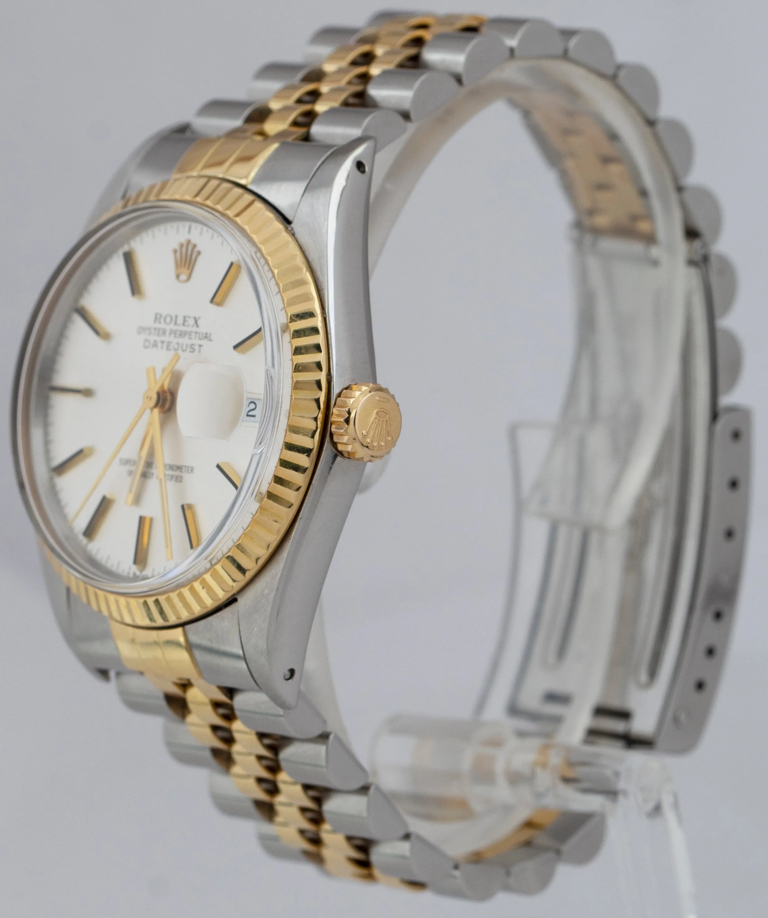 UNPOLISHED Rolex DateJust 36mm Silver 18K Gold Steel Two-Tone Watch 16013