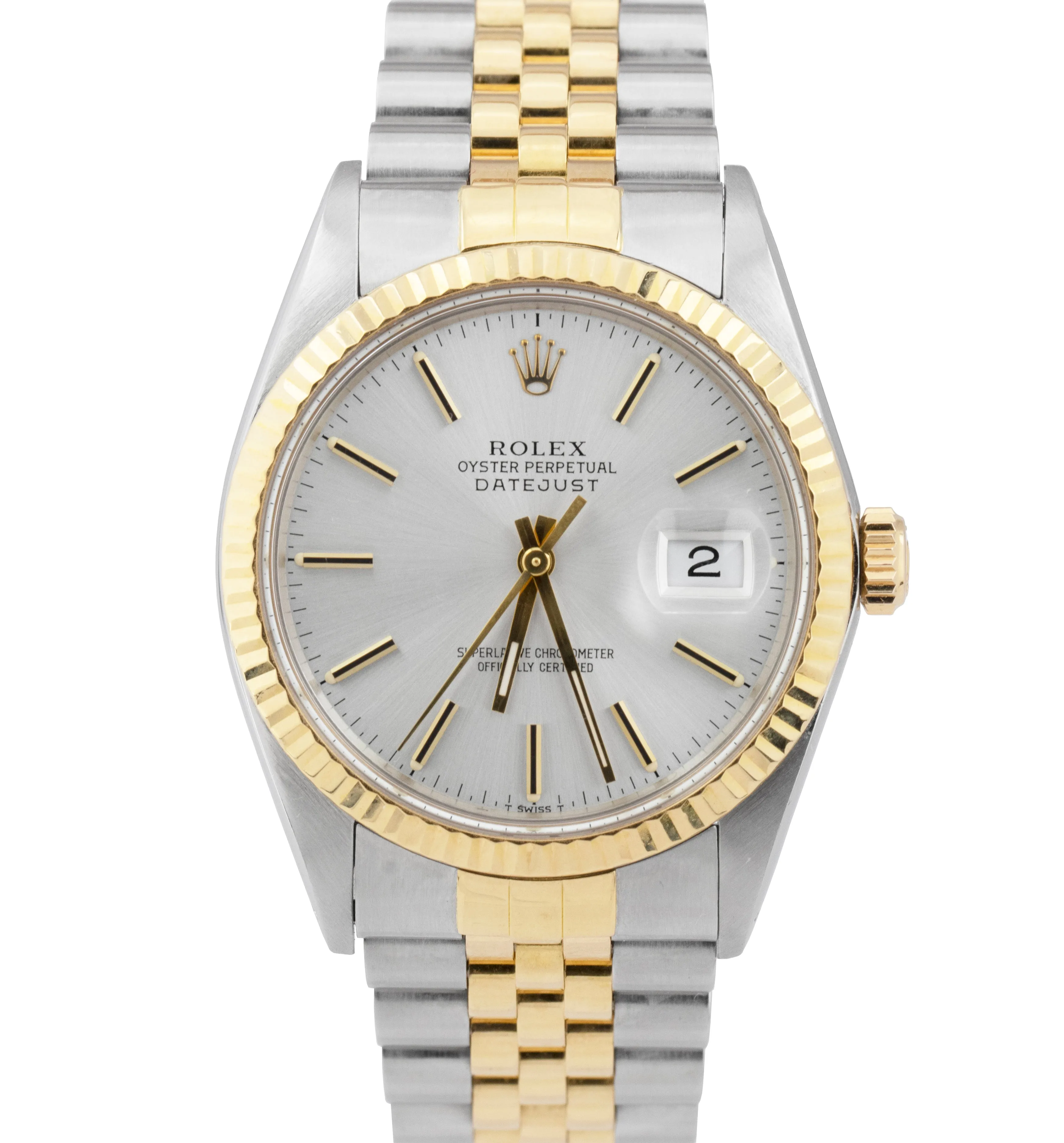 UNPOLISHED Rolex DateJust 36mm Silver 18K Gold Steel Two-Tone Watch 16013