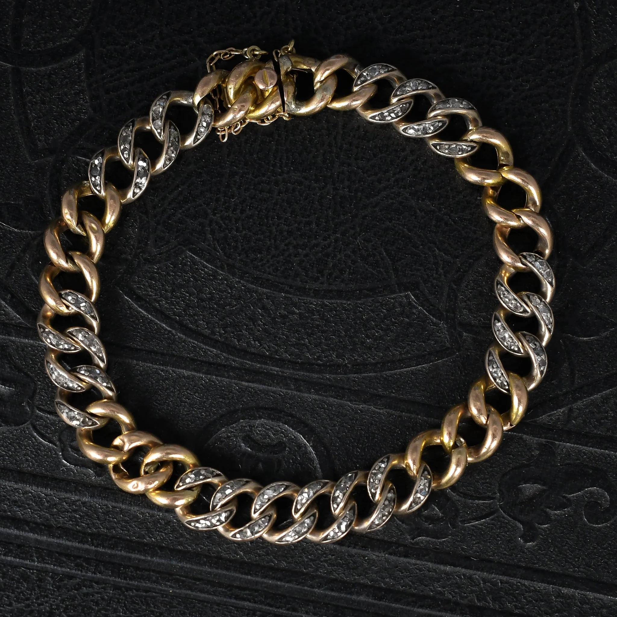 Victorian Rose Diamond 15k Gold Curb-Link Bracelet