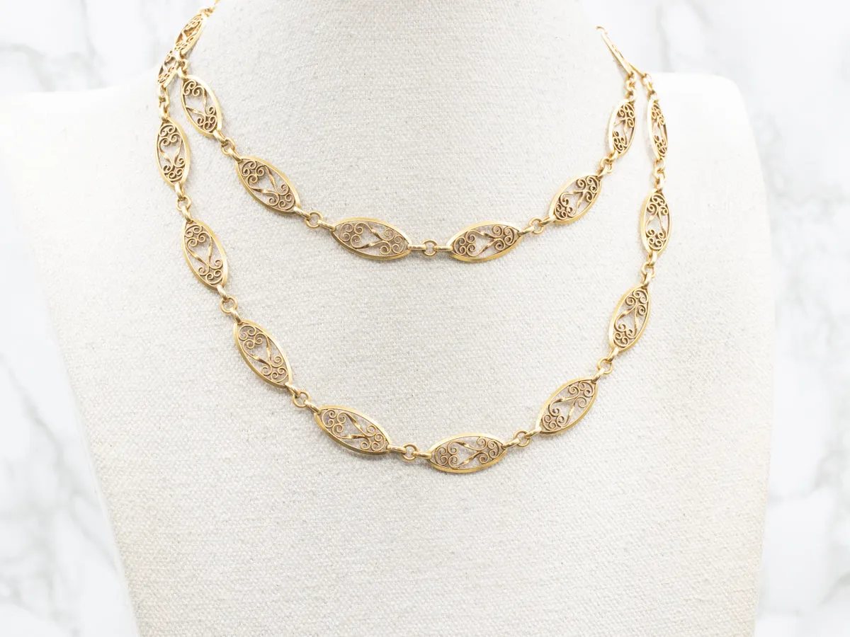 Vintage 18-Karat Gold Filigree Link Necklace