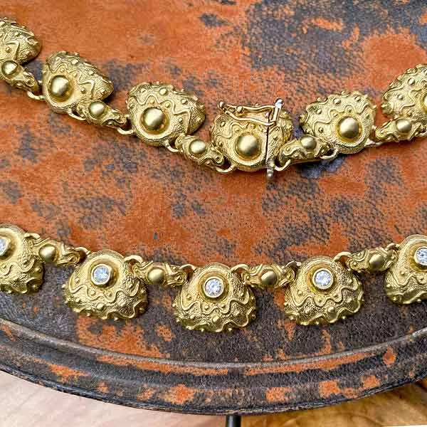 Vintage Diamond Textured Link Necklace