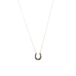 Vintage Golden Horseshoe Necklace set with Blue Sapphires