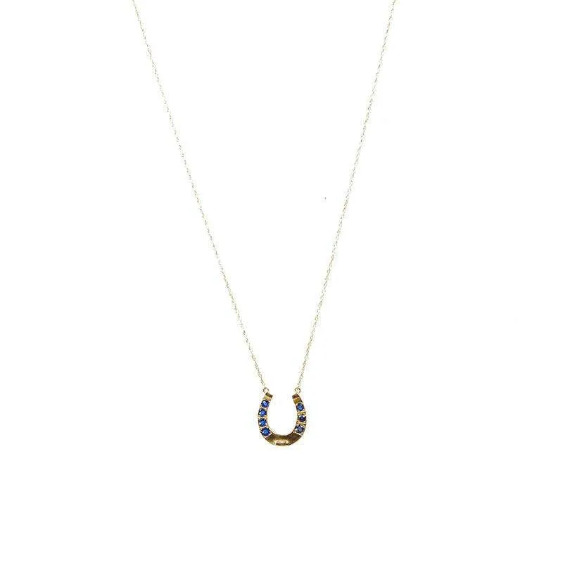 Vintage Golden Horseshoe Necklace set with Blue Sapphires