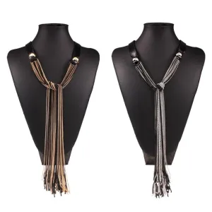 Vintage Long With Leather Layers Tassel Fine Jewelry Necklace