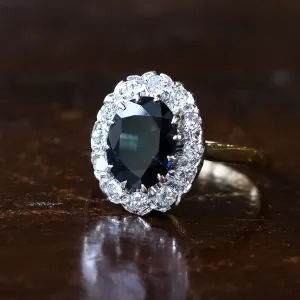 Vintage Sapphire & Diamond Oval Cluster Ring
