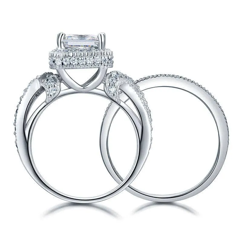 Vintage Style Princess Cut Diamond Engagement Ring Set
