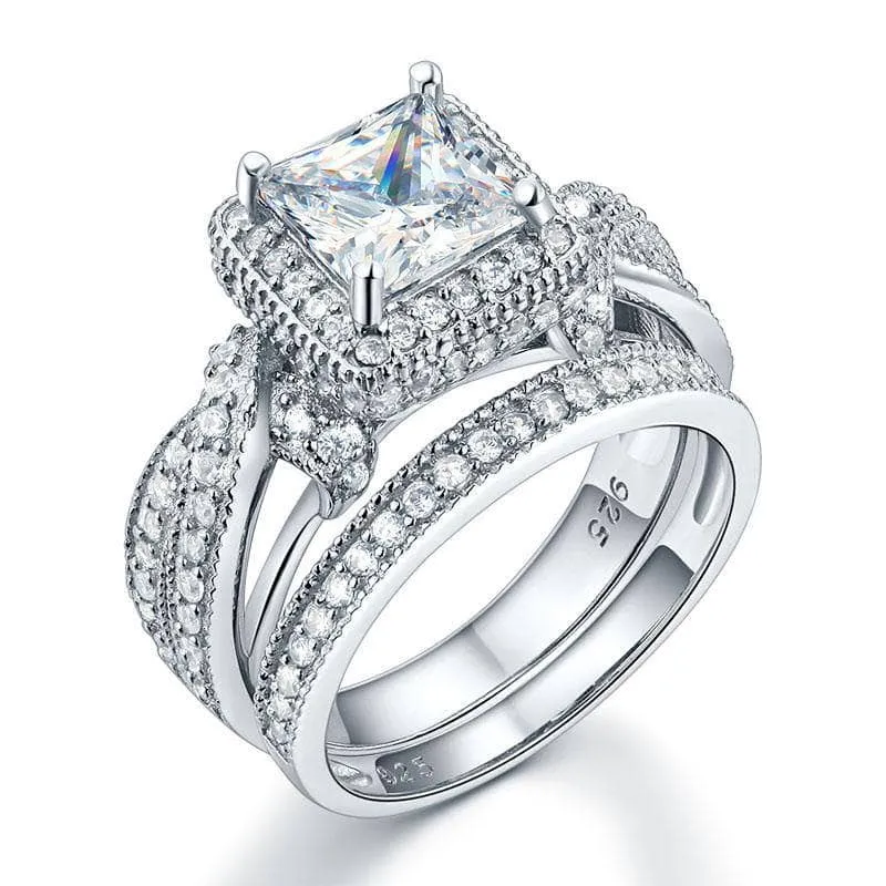 Vintage Style Princess Cut Diamond Engagement Ring Set
