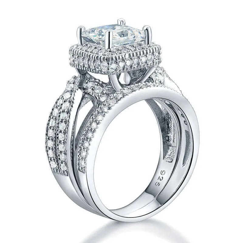 Vintage Style Princess Cut Diamond Engagement Ring Set