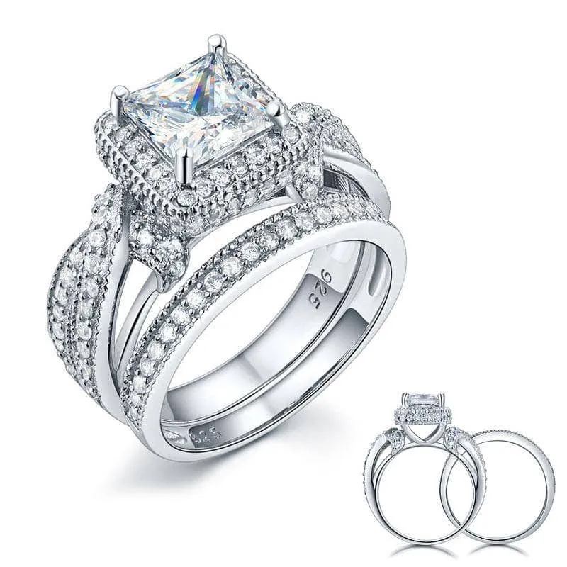 Vintage Style Princess Cut Diamond Engagement Ring Set