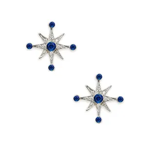 White Gold Diamond Sapphire Compass Studs