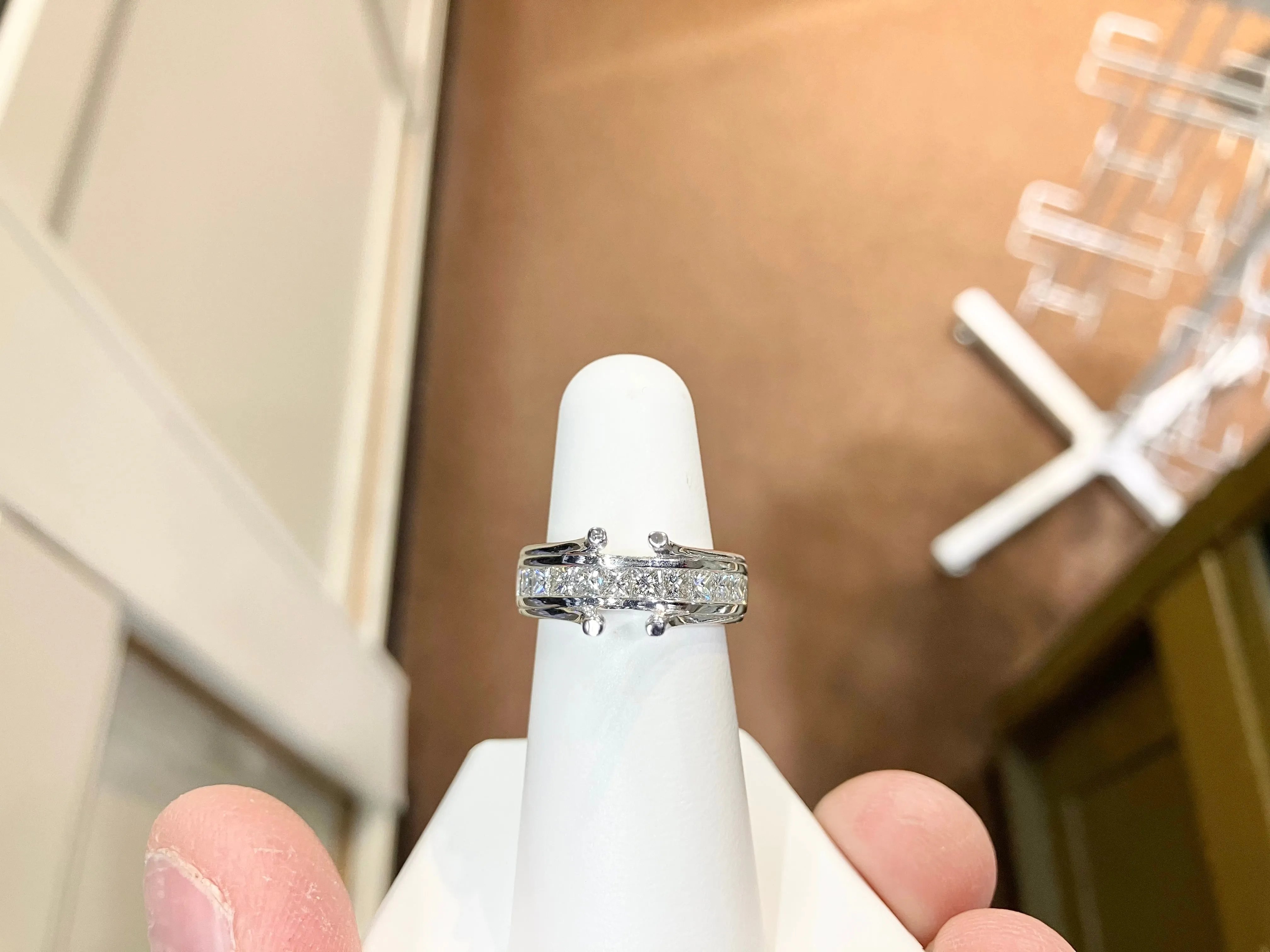 White Gold Princess Cut Natural Diamond Ring Mounting