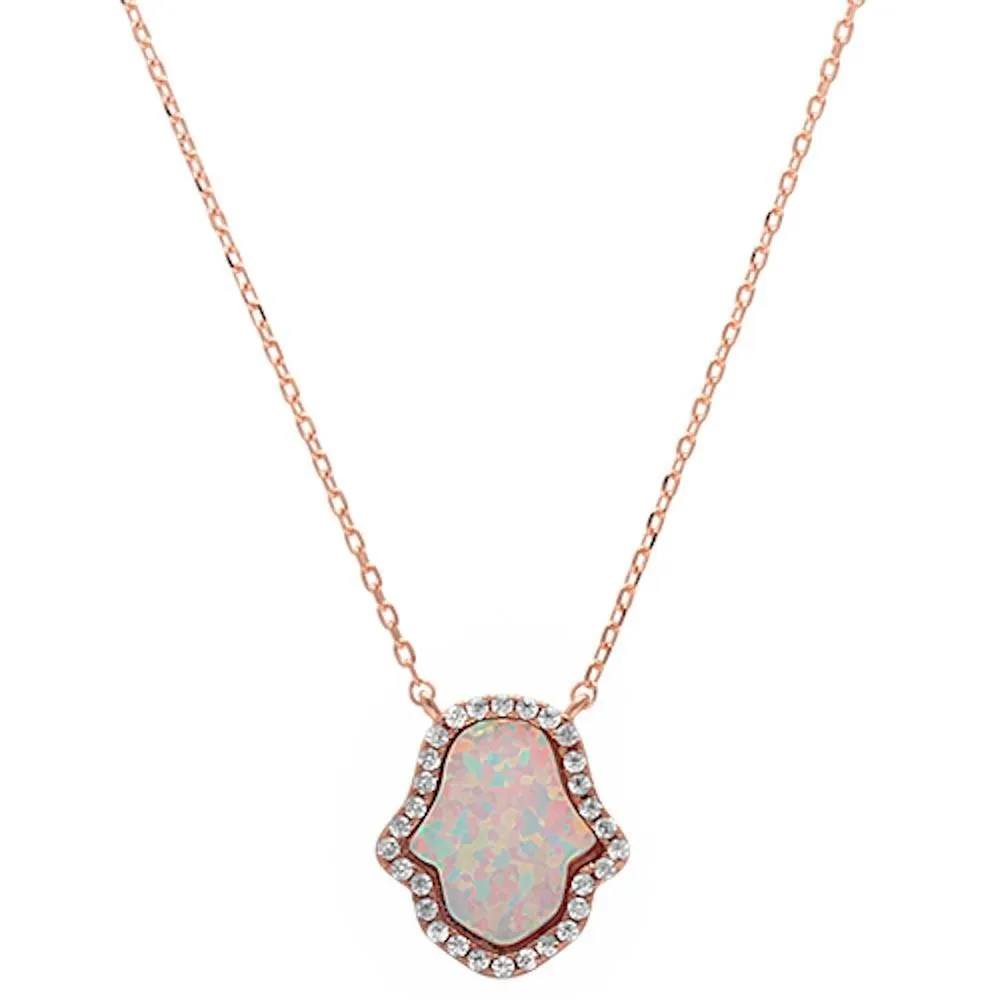 White Halo Hamsa Necklace