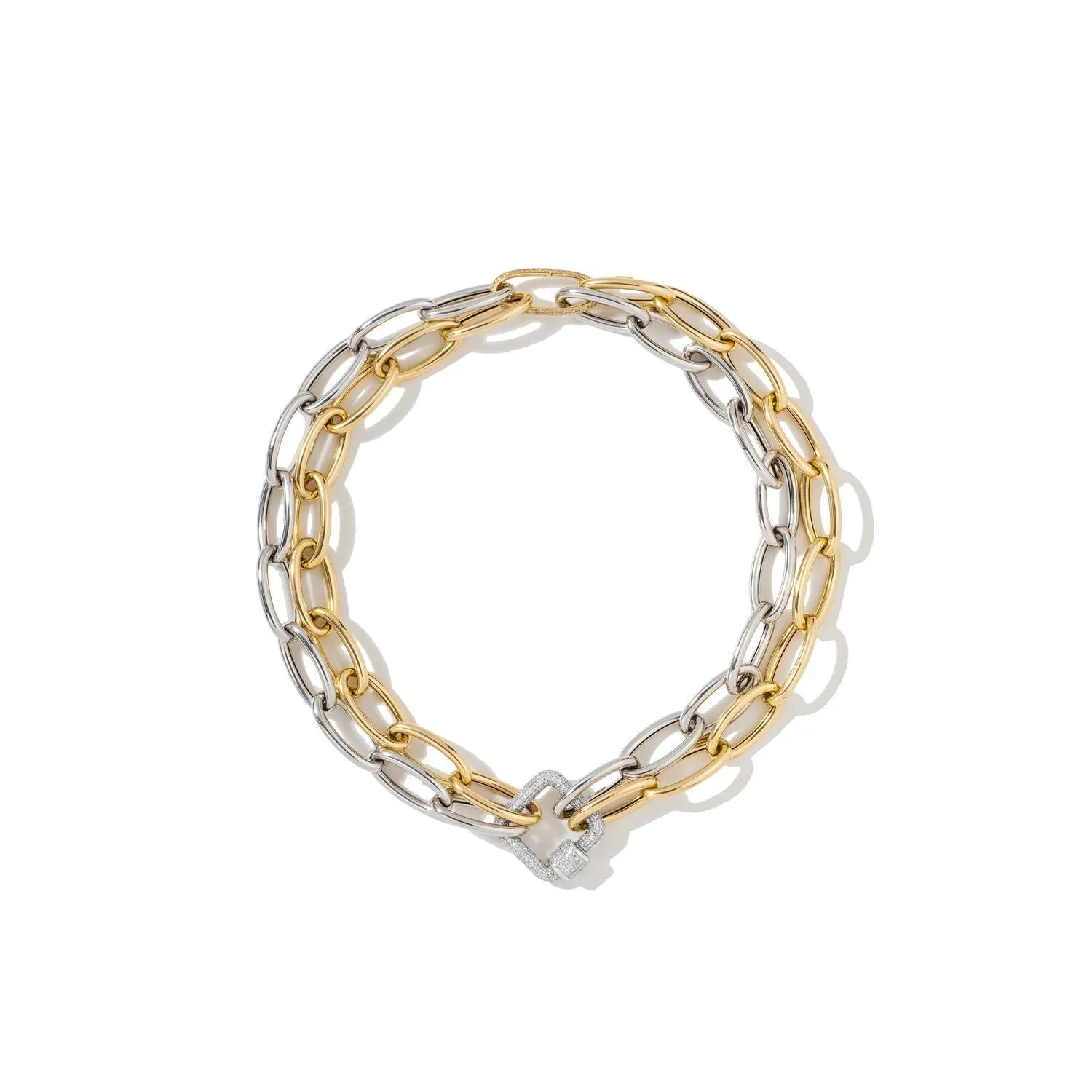White Square & Oval Carabiner with Assorted Links Chain Necklaces
