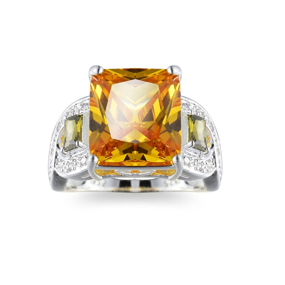 Yellow & Silver-Plated Princess-Cut Ring