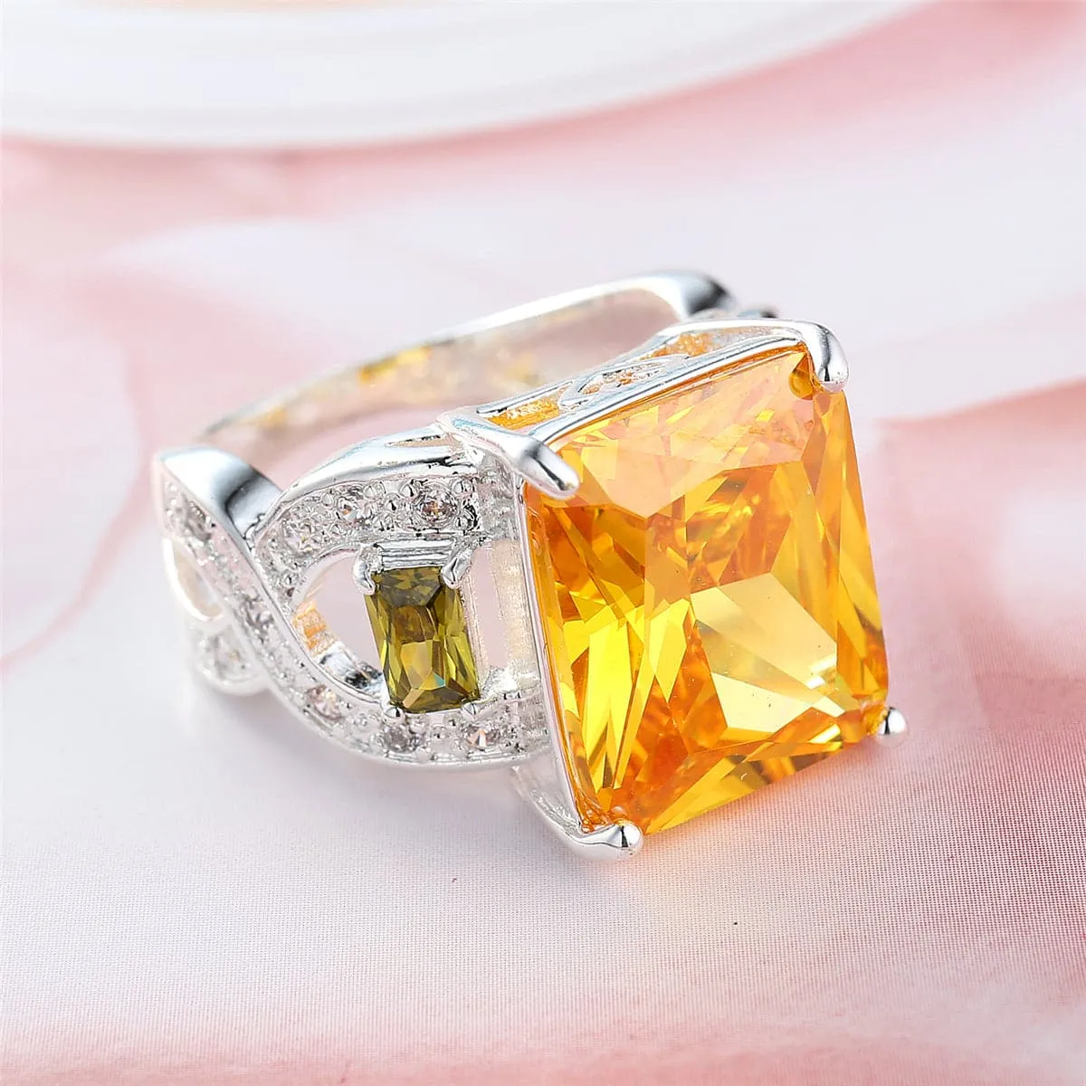 Yellow & Silver-Plated Princess-Cut Ring
