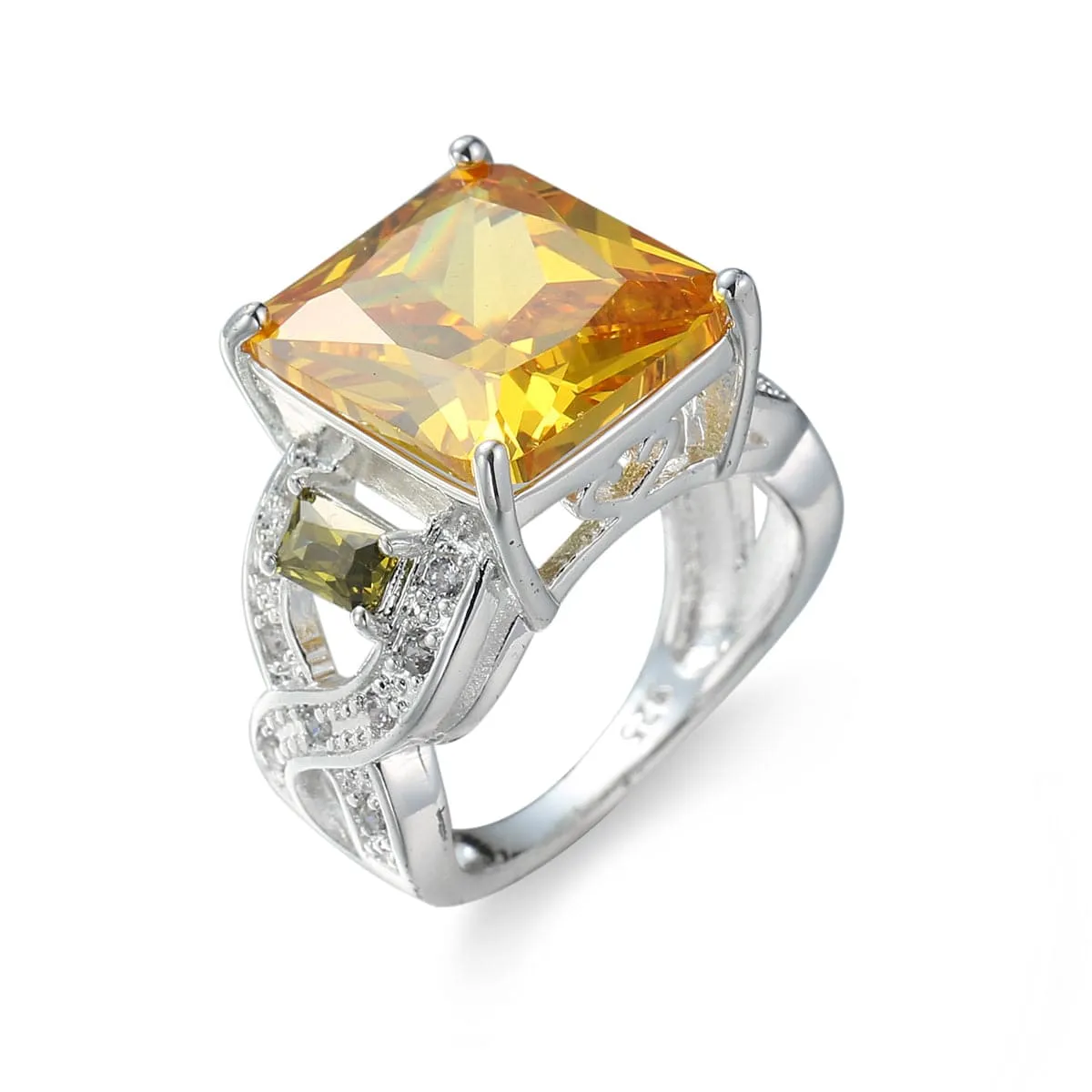Yellow & Silver-Plated Princess-Cut Ring