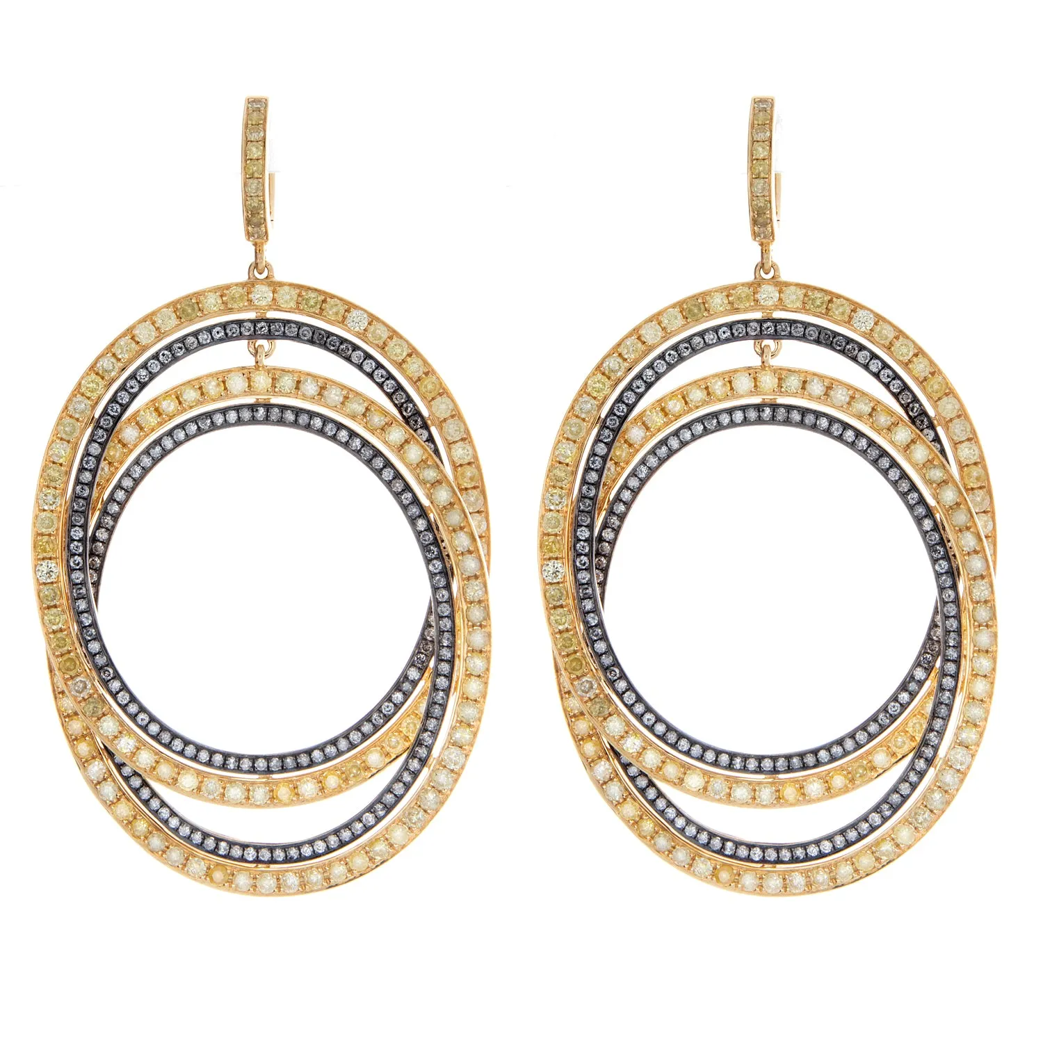 Yellow and Gray Diamond Double Hoop Earrings