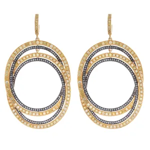 Yellow and Gray Diamond Double Hoop Earrings