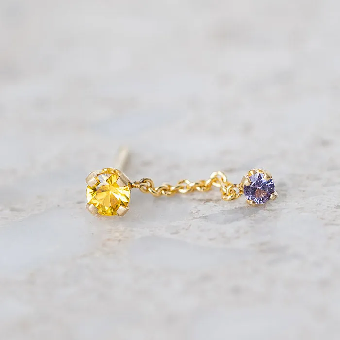Yellow and Purple Sapphire Waterfall Single Stud