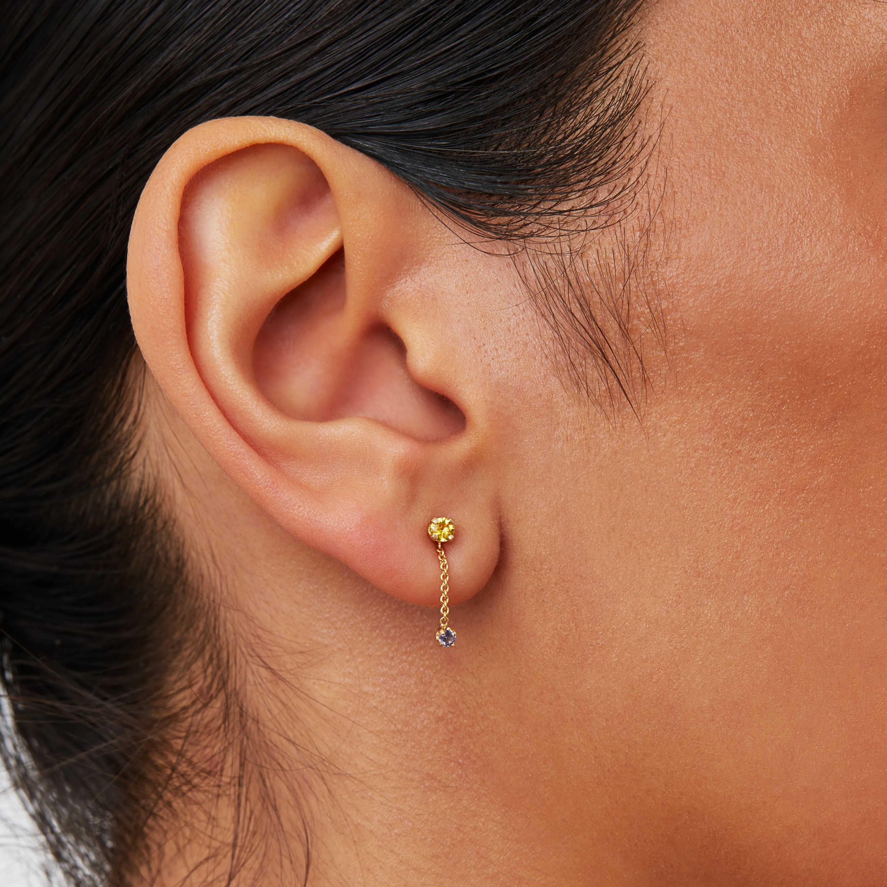 Yellow and Purple Sapphire Waterfall Single Stud