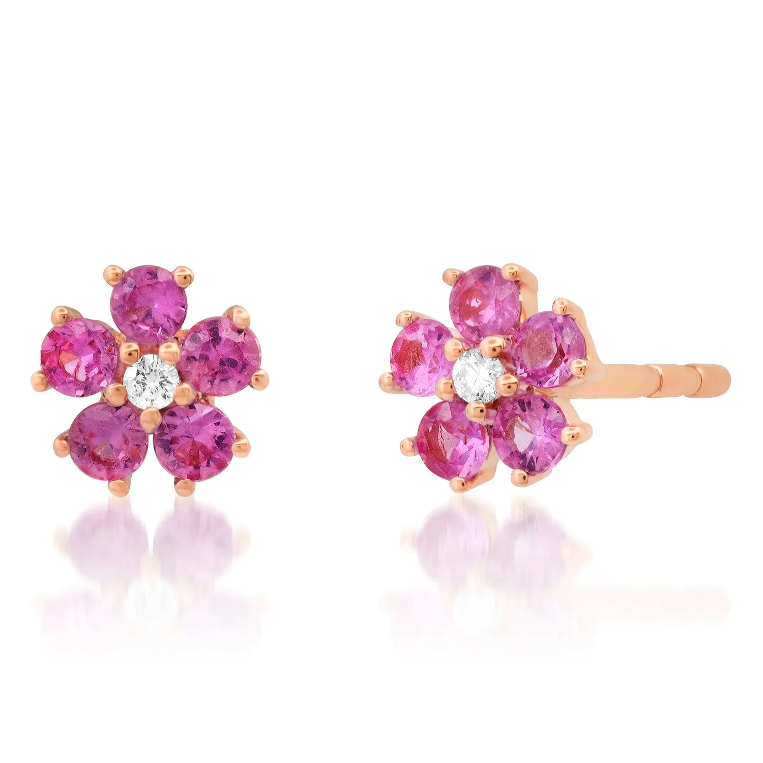 Yellow or Pink Sapphire Flower Child Stud Earrings