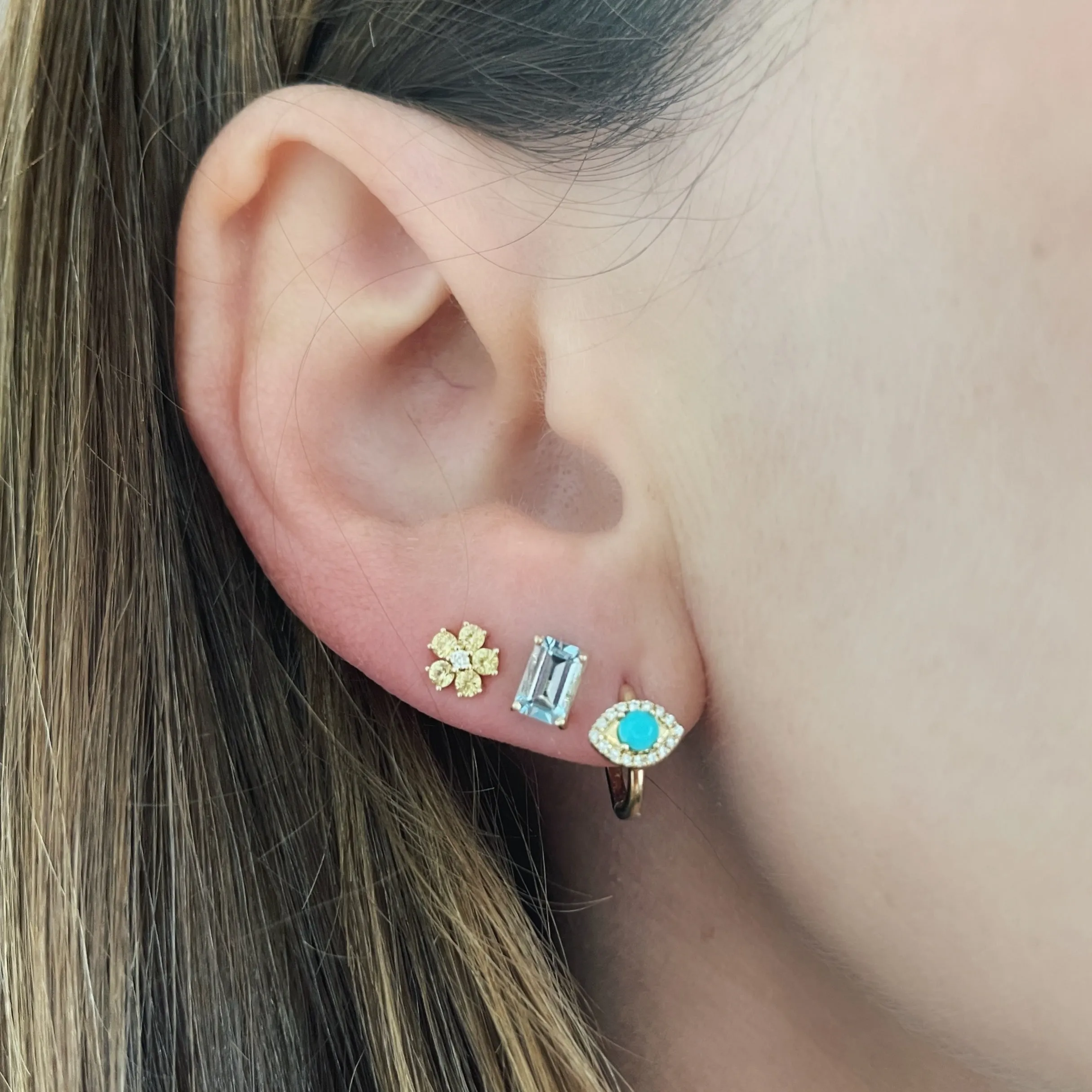 Yellow or Pink Sapphire Flower Child Stud Earrings