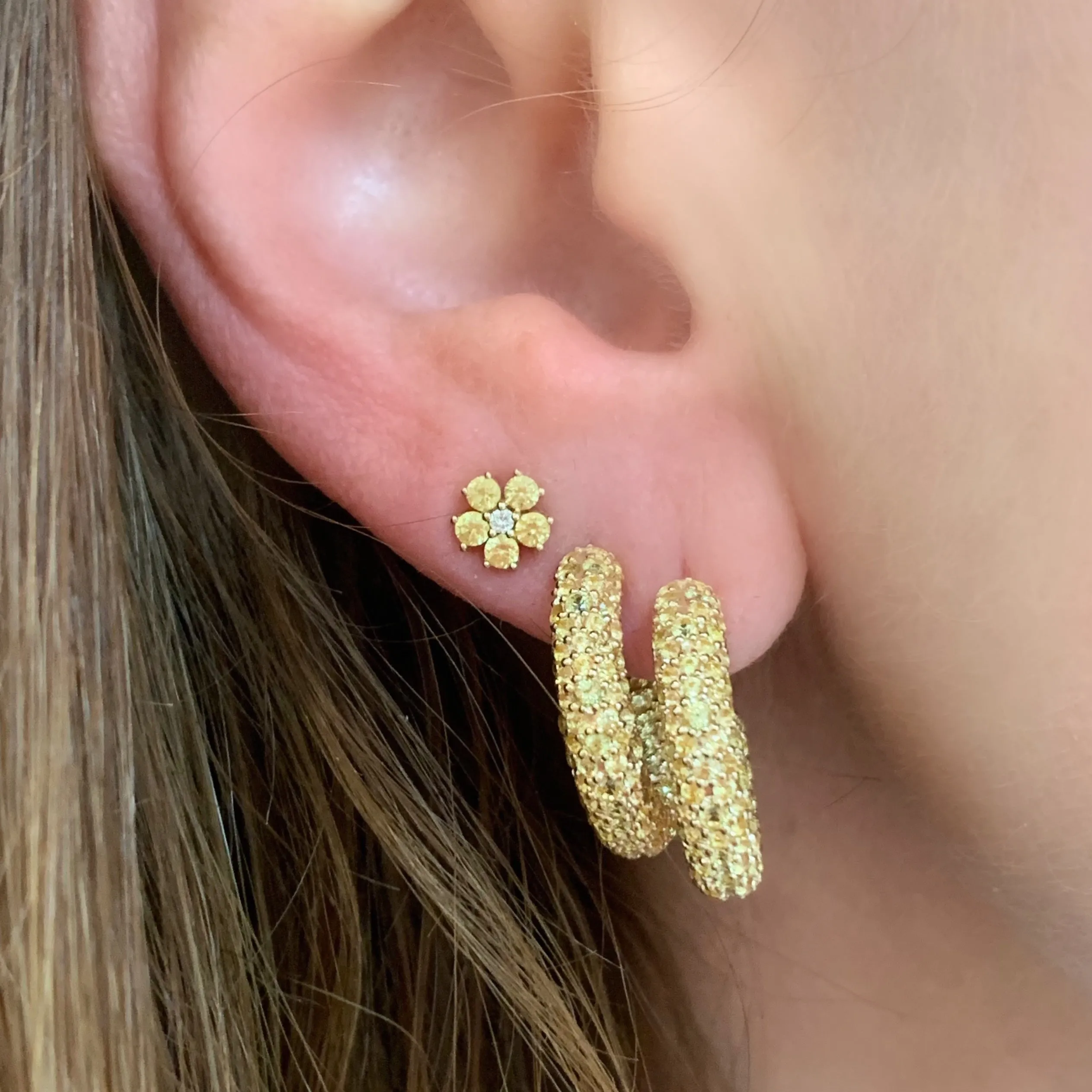 Yellow or Pink Sapphire Flower Child Stud Earrings