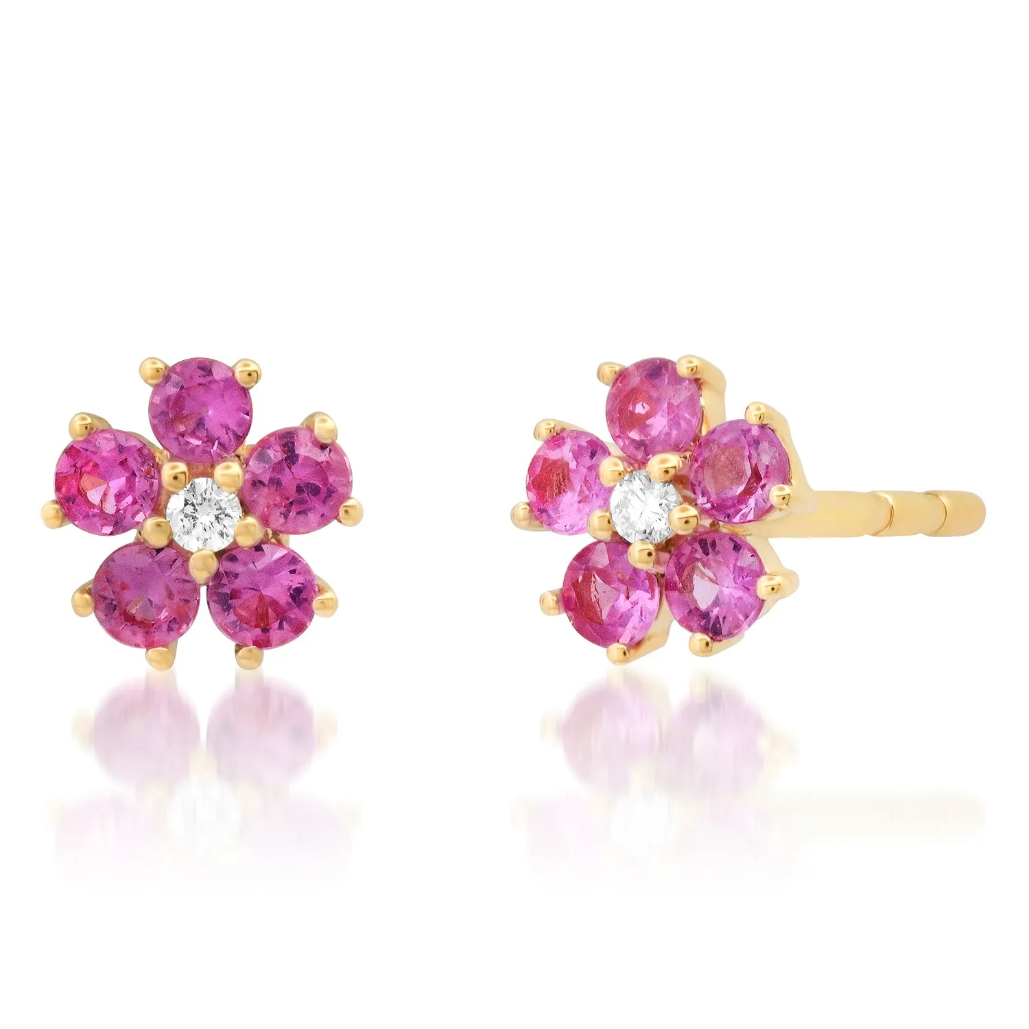 Yellow or Pink Sapphire Flower Child Stud Earrings