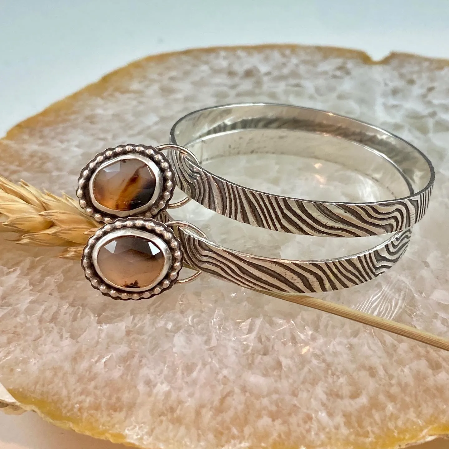 Zebra and Montana Agate Hoops Sterling Silver Earrings