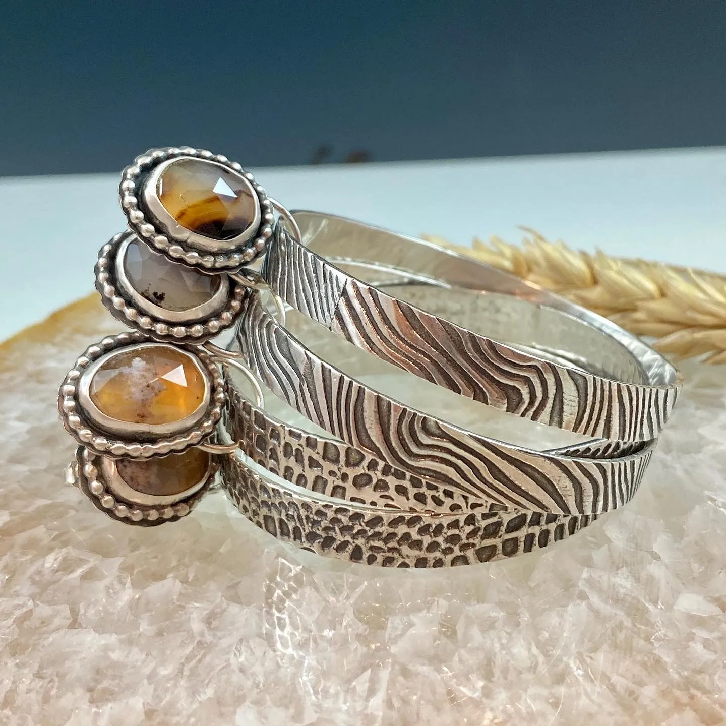 Zebra and Montana Agate Hoops Sterling Silver Earrings