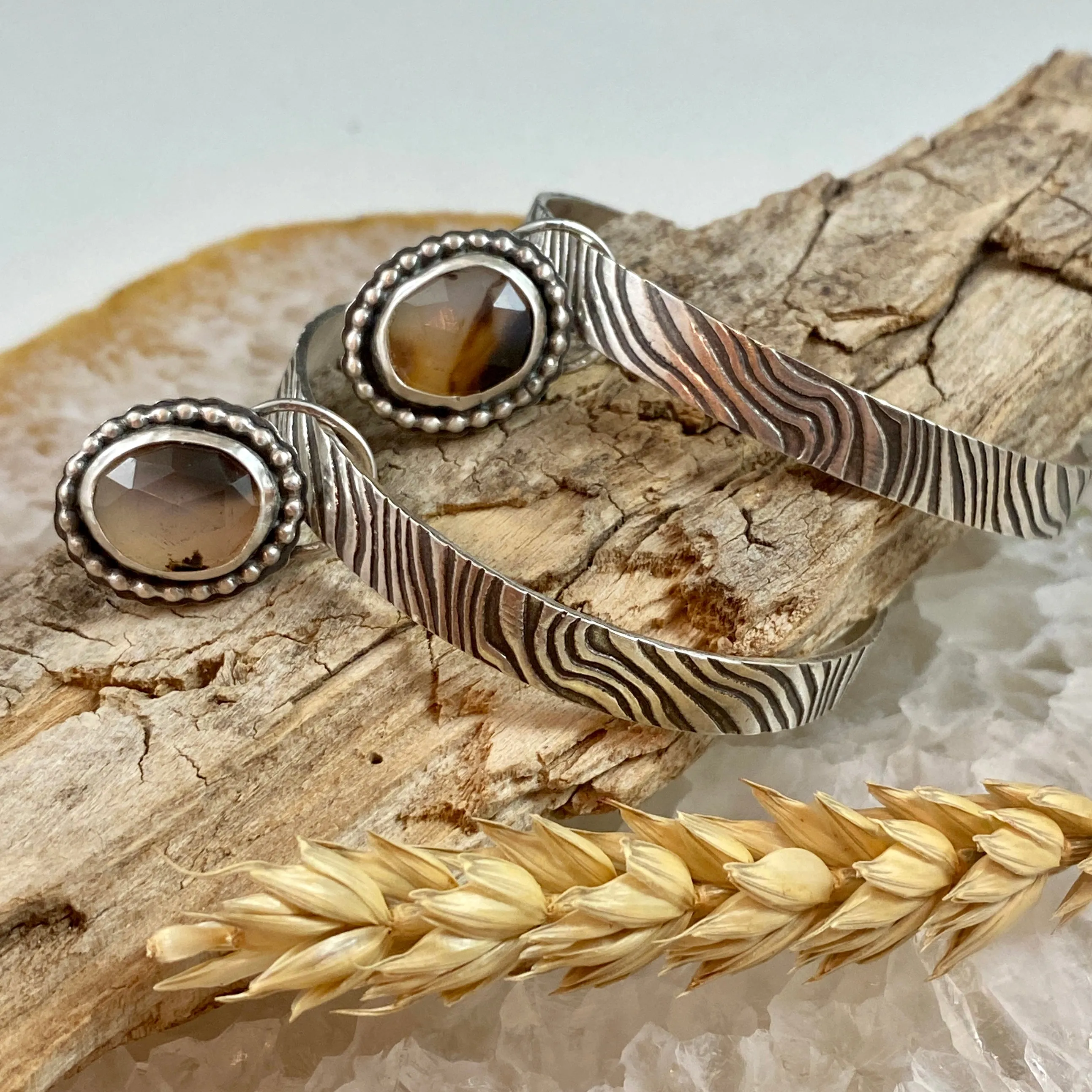 Zebra and Montana Agate Hoops Sterling Silver Earrings