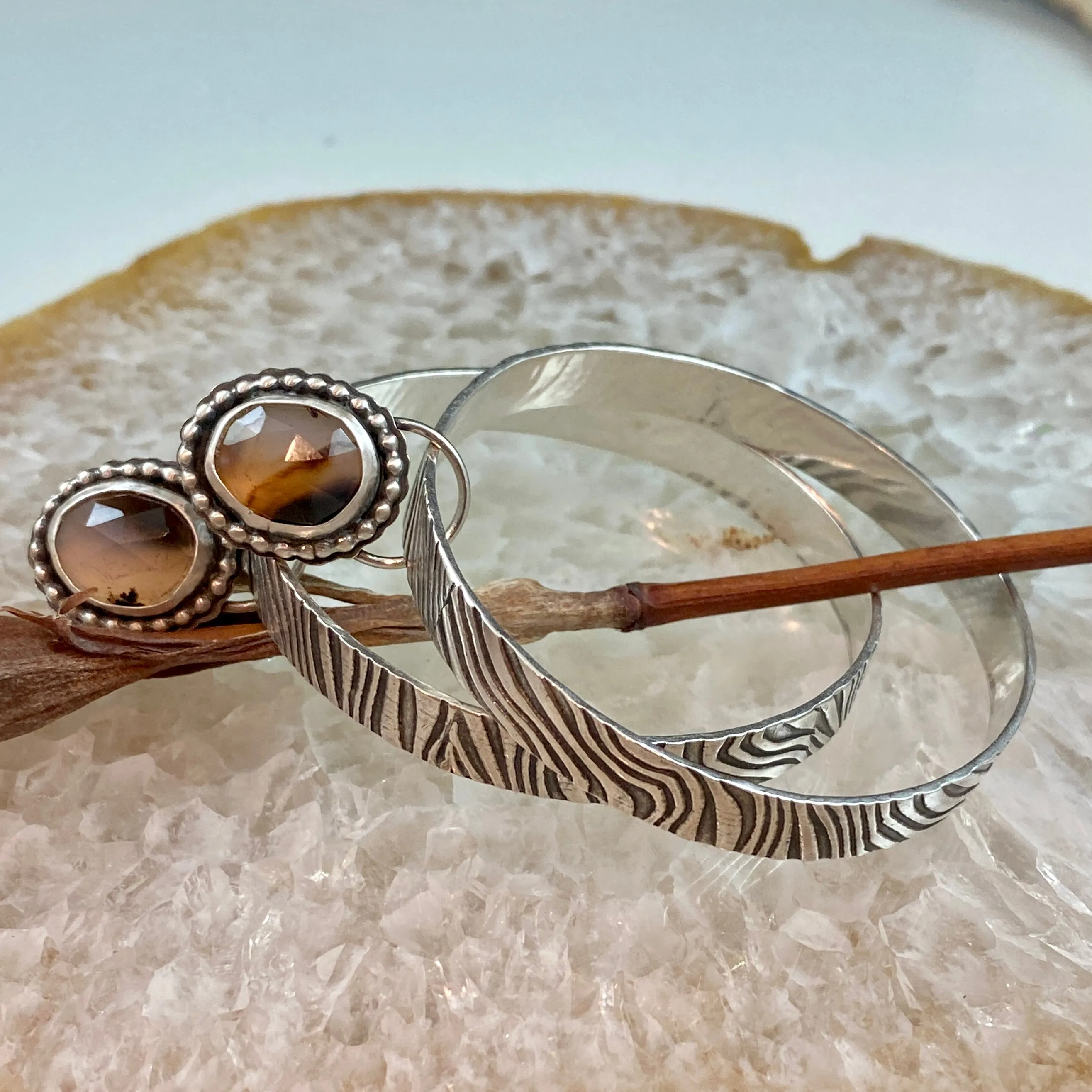 Zebra and Montana Agate Hoops Sterling Silver Earrings