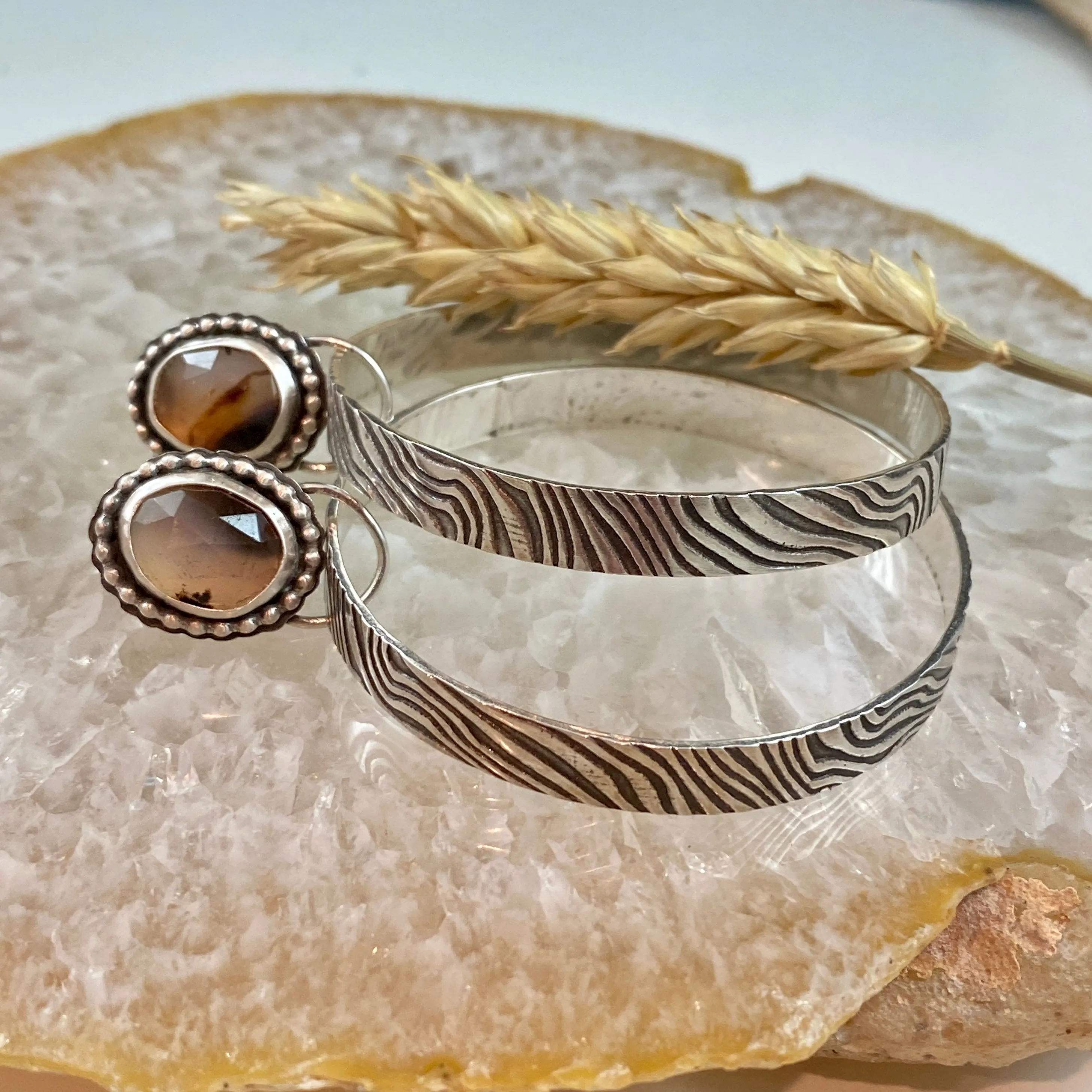 Zebra and Montana Agate Hoops Sterling Silver Earrings
