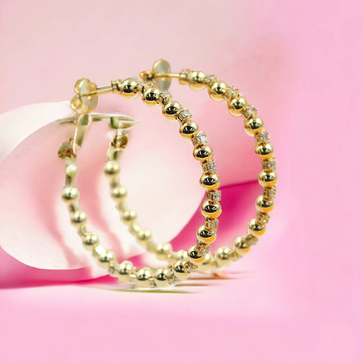Zirconia and 18k Gold Filled 2” Beaded Hoop Earrings